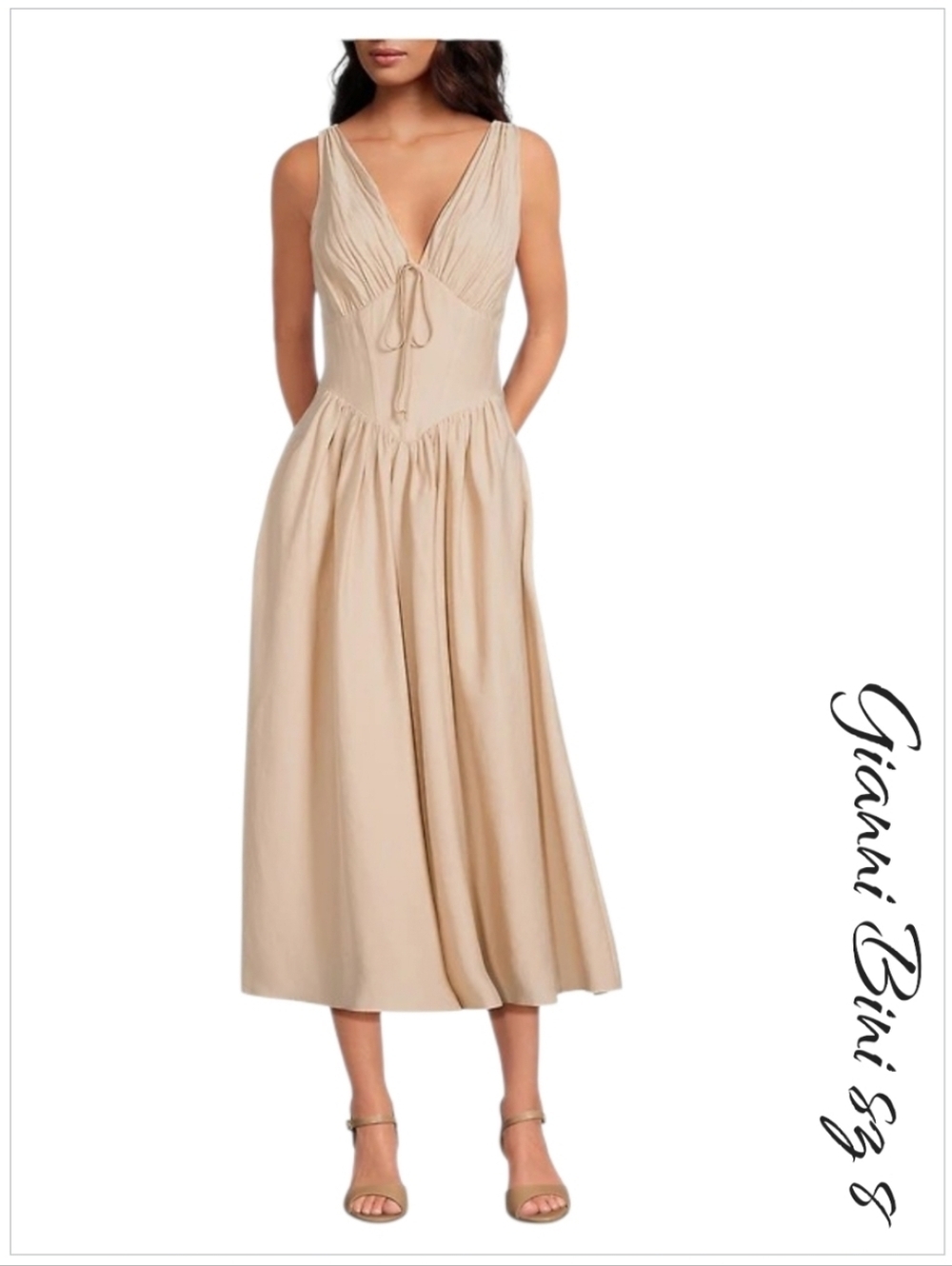 Gianni Bini Ulla V-Neck Sleeveless Drop Waist A-Line Midi Dress Sz 8 NWT